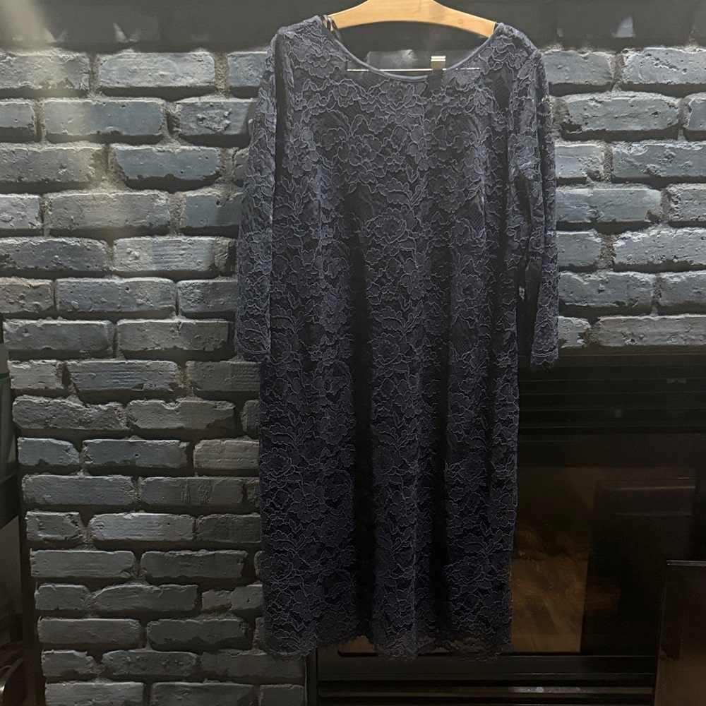 Lands' End Navy Long Sleeve Lace Dress